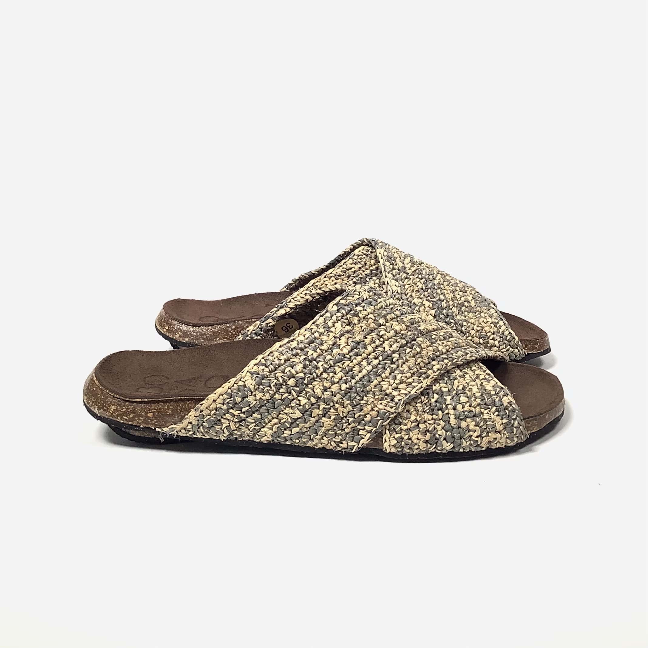 Bosabo cross band sandal, raphia chine Blue